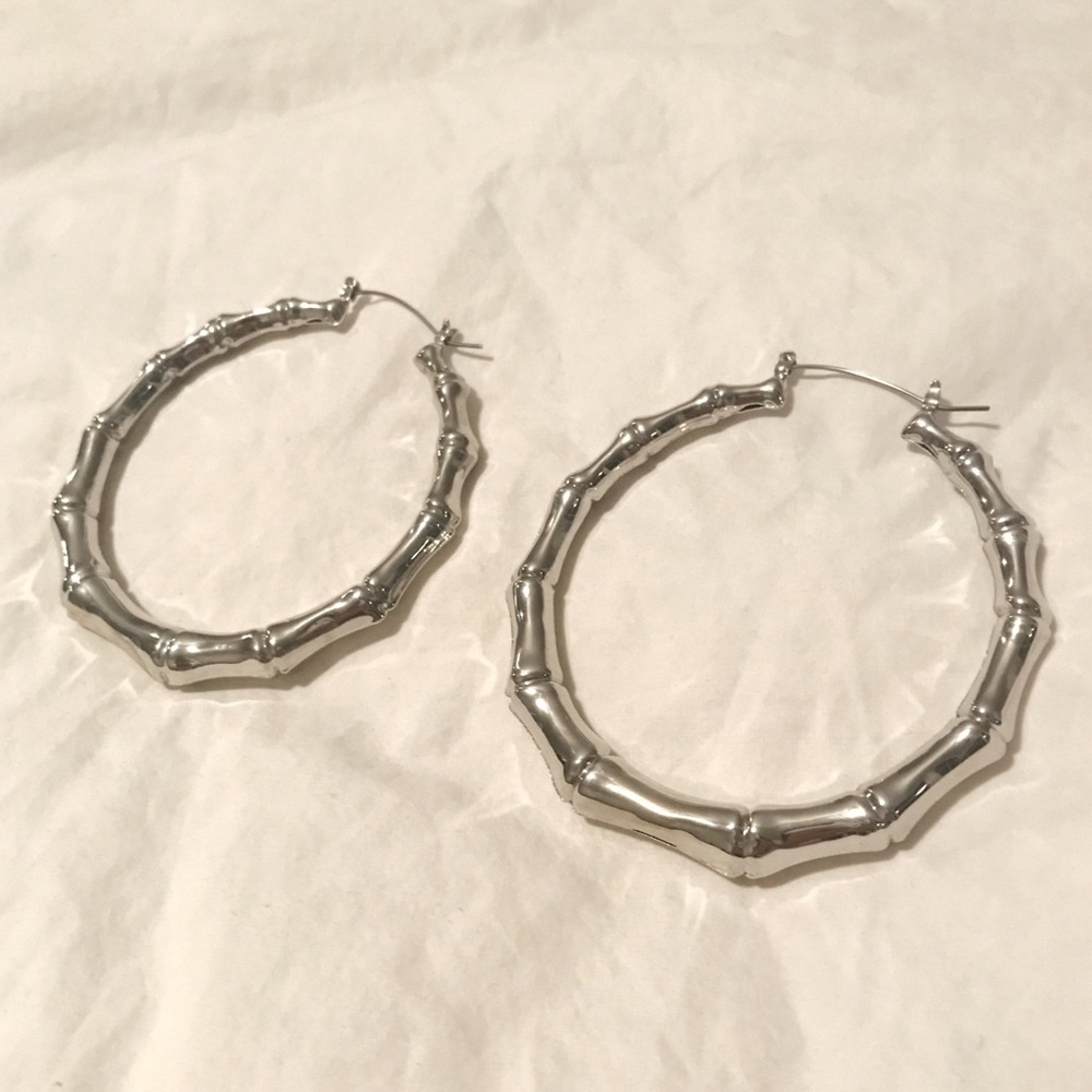 Silver Bamboo Hoop Earrings